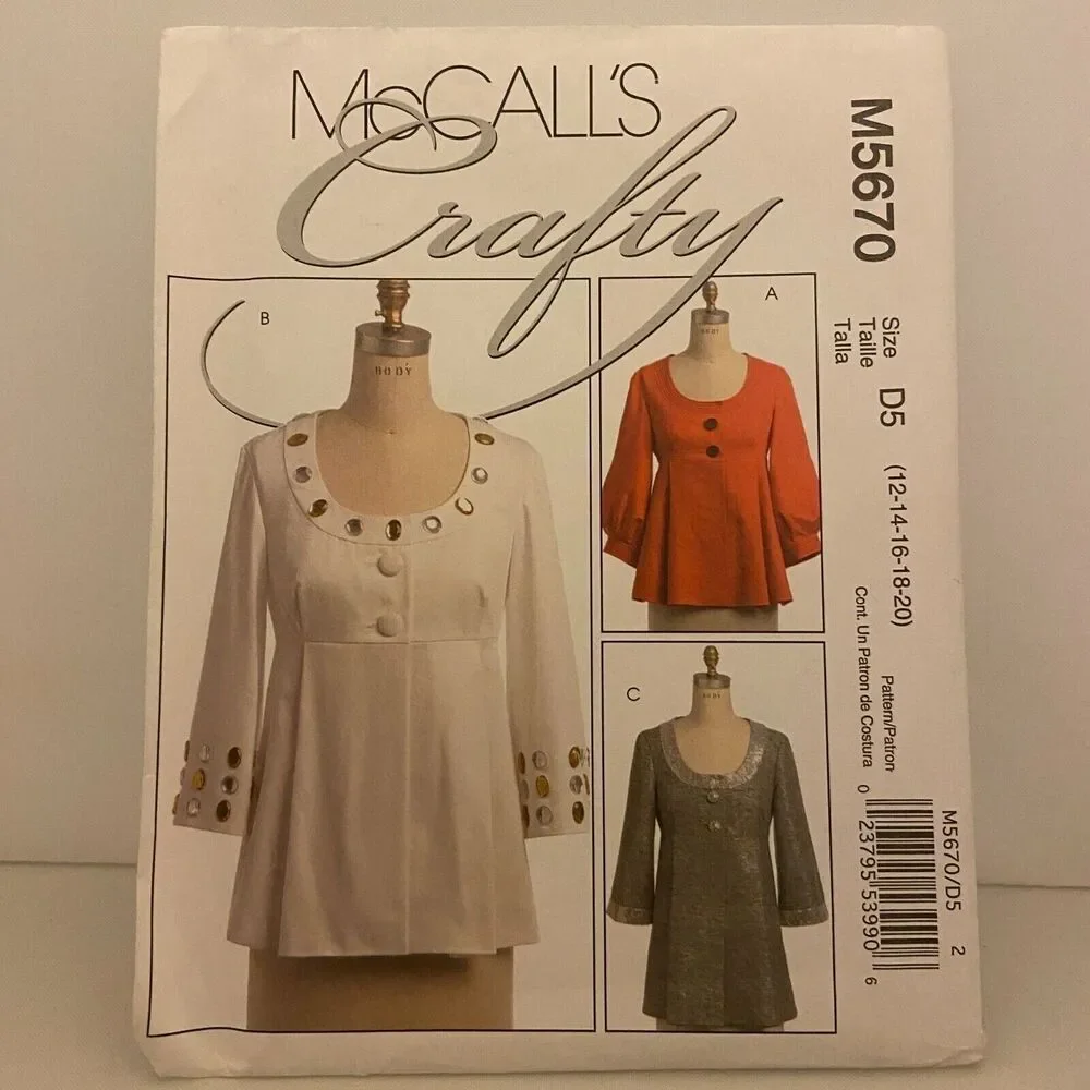 #M5670 McCalls Misses Jackets Sewing Pattern Size 12-20